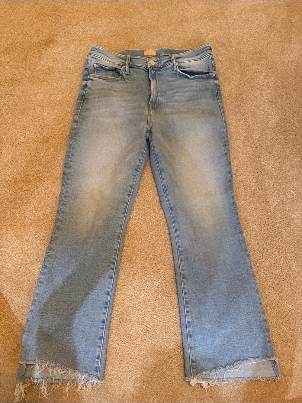 MOTHER Light Blue Flare Jeans with Frayed Hem